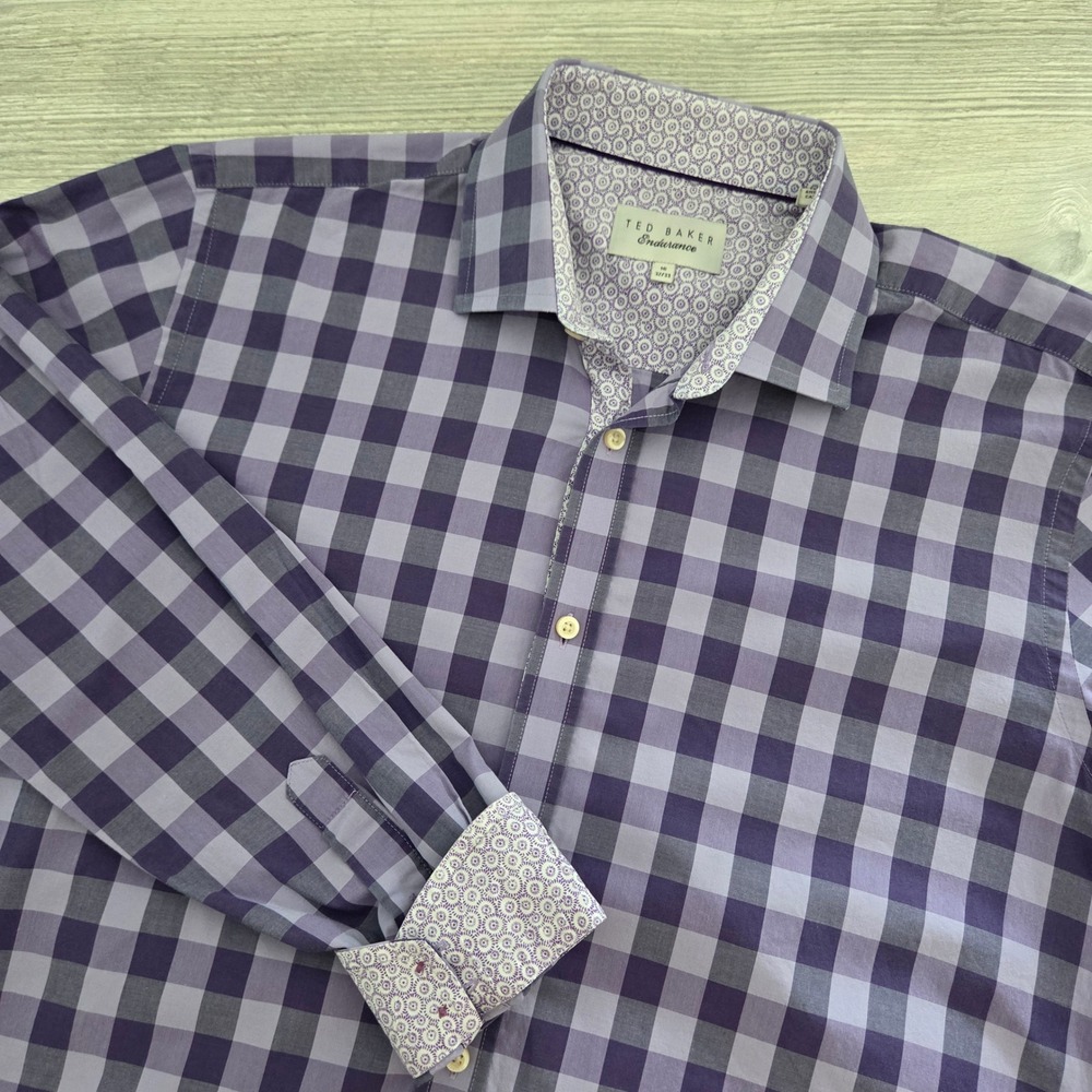 Ted Baker Endurance Dress Shirt Purple Gingham Check Mens 16 32/33